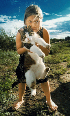 Enfant portant un chat