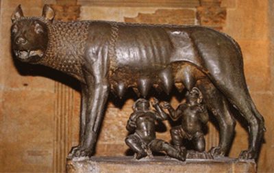 La louve allaitant Romulus et Rémus