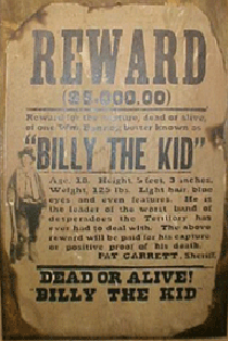 Récompense pour Billy the kid