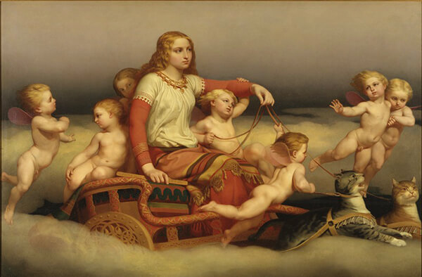 Freyja sur son char tiré par deux chats